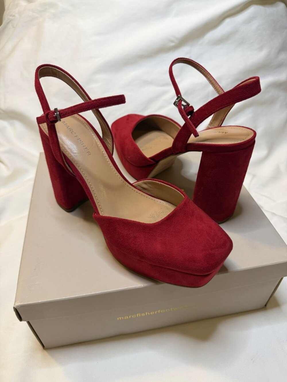 Marc Fisher Nazira Red Suede Platform Block Heels Size 7 M